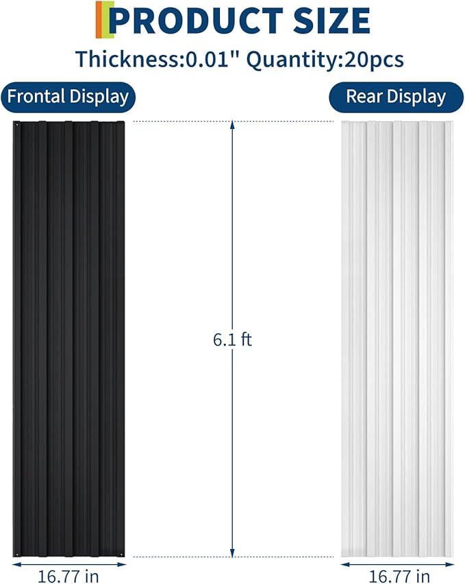 20Pcs Metal Roofing Panels for Carport, Heavy Duty Metal Carport Kits, Galvanized Steel Corrugated Panels, for Patio Outdoor Garden, 73.2 in x 16.77 in