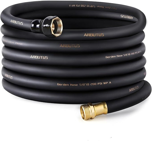Garden Hose 5/8 x 50ft - Brass Rubber Heavy Duty Water Hose 600 PSI Burst Pressure, Durable Flexible Hose for Yard, Car Wash, Pets Black
