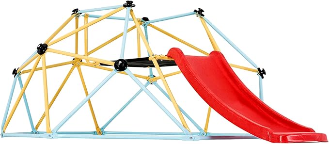 VEVOR Climbing Dome, 8FT Jungle Gym with Slide, Geometric Dome Climber Supports 600LBS and Easy Assembly for Kids 3 to 9 Years Old, with Climbing Grip, Outdoor and Indoor Play Equipment for Kids