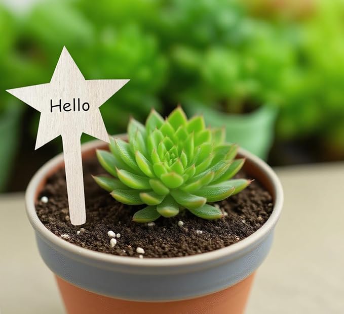100 Pcs Wood Plant Labels, Natural Wooden Plant Marker Garden Sign Tags, Star Type Garden Markers for Succulents, Herbs, Seedlings, Potted, Flowers, Vegetables (Star)