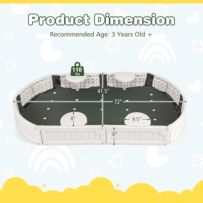 Costzon Kids Sandbox with Cover, Detachable Built-in Seating, Bottom Liner, Weather Resistant Outdoor Sandbox Kit, Child Outdoor Sand Pit for Backyard Lawn Garden Beach (Elliptical, White)