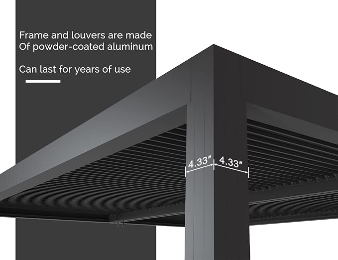PURPLE LEAF LED Louvered Pergola 94AS 10'x 14' Full Aluminum Frame and Adjustable Roof Integrated Strip Lights for Outdoor Deck Garden Patio Gray Hardtop Gazebo Pergola