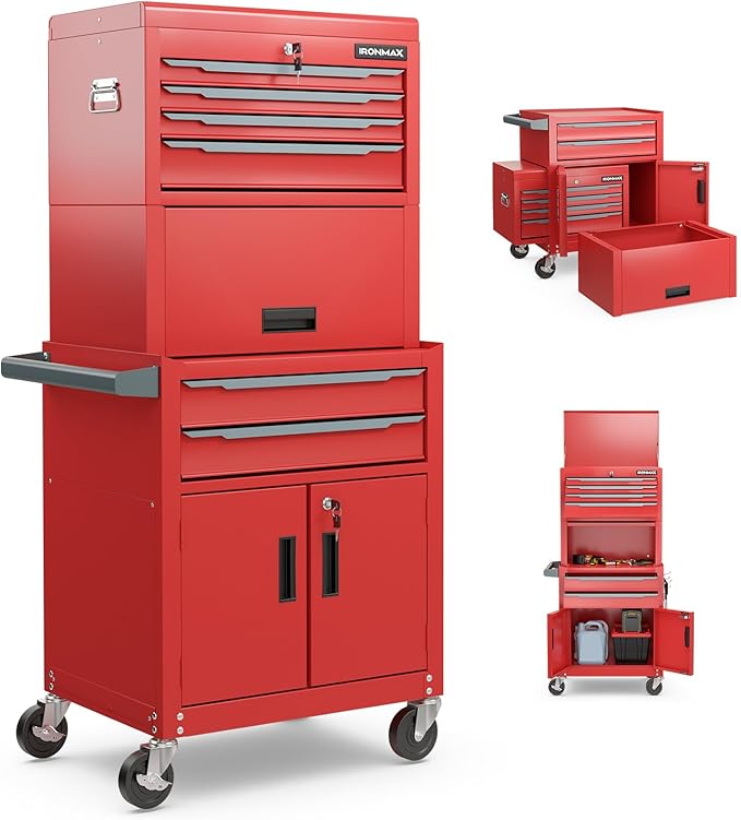 Goplus Tool Chest, 6 Drawers 3-in-1 Extra Large Tool Storage Cabinet with 4¡± Universal Lockable Wheels, Auto Lock, Protective Liner, Heavy Duty Rolling Tool Box for Garage, Workshop