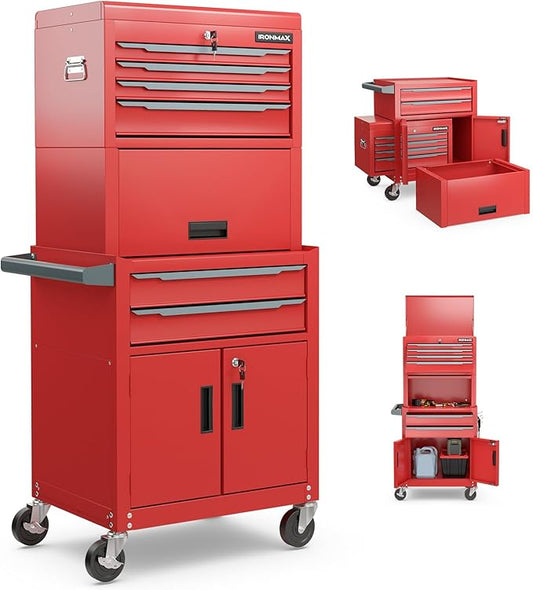 Goplus Tool Chest, 6 Drawers 3-in-1 Extra Large Tool Storage Cabinet with 4¡± Universal Lockable Wheels, Auto Lock, Protective Liner, Heavy Duty Rolling Tool Box for Garage, Workshop
