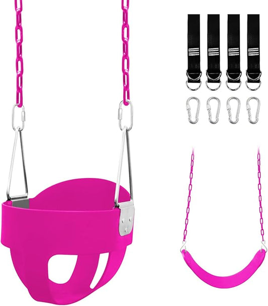 Toddler Swing Set for Outside - High Back Full Bucket Seat with 4 Hanging Straps and Hooks for Kids, Infants, Baby - Outdoor Tree Swing