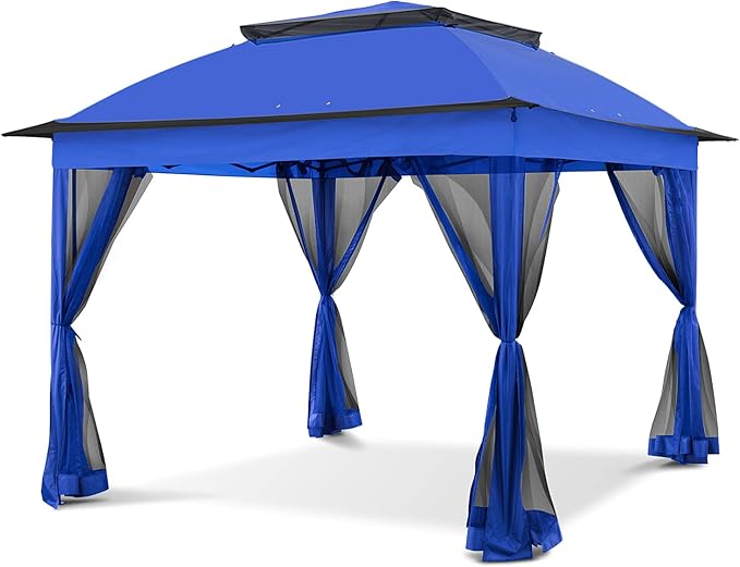 COOS BAY 11x11 Pop Up Gazebo with Mesh Netting, Instant Outdoor Canopy Tent, Water Resistant Shelter with UPF 50+ UV Protection, 121 Sq Ft Coverage, Blue