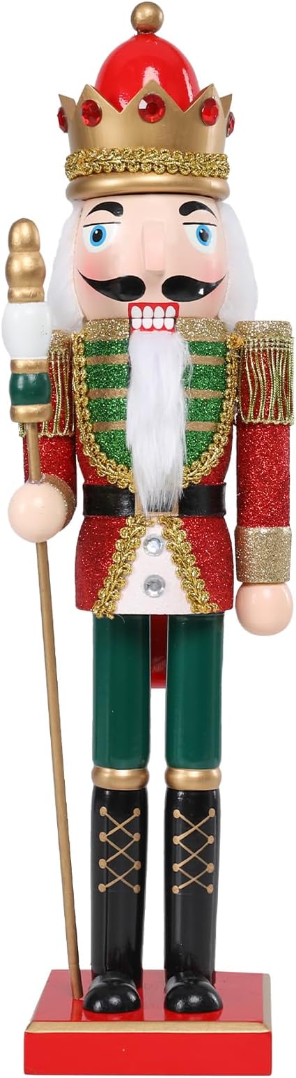 Christmas Nutcracker Decorations Nutcracker Figure 15 Inch Wooden Nutcrackers Collectible Ornament Nutcrackers Soldier for Table Desktop Home Christmas Decor Xmas Indoor Decor Shiny Red