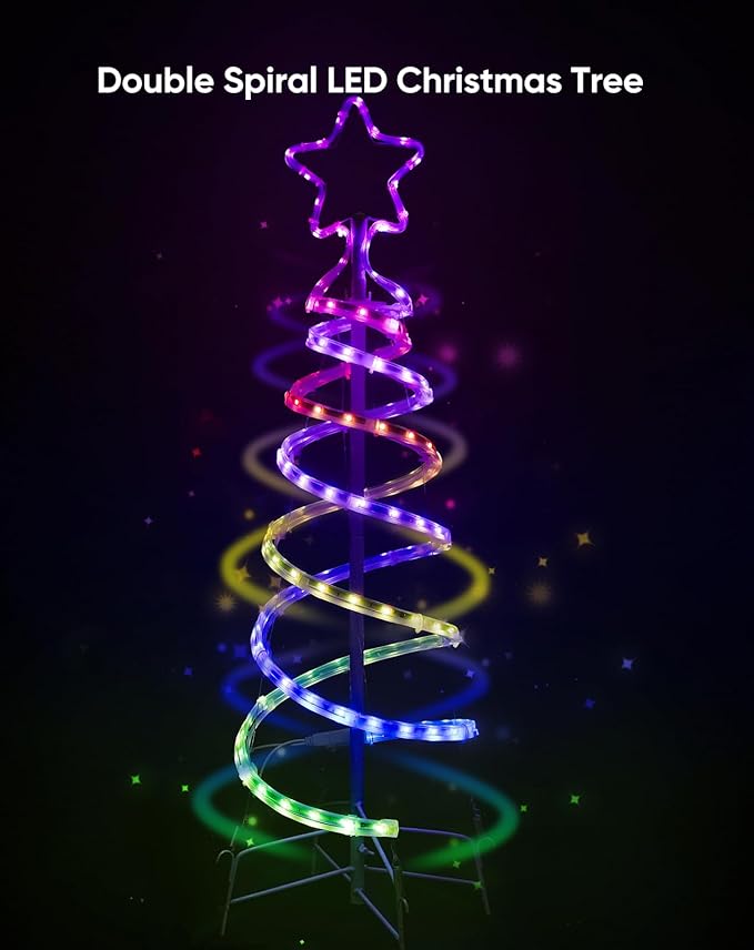 Double Spiral Christmas Tree Light Outdoor, Color Changing Remote Control Outdoor Light Up Christmas Tree with 8 Modes, 24V Plug&Play ETL Waterproof for Xmas Yard, RGB+IC, 5FT