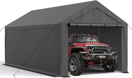 10x20 Carport, Heavy Duty Carports with Removable Sidewalls, Waterproof and UV-Resistant Portable Outdoor Garage Shelter for All Season (Gray)