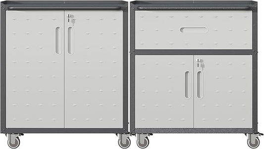 Metal Tool Cabinet,Garage Storage Cabinet System,Wall Cabinet & Locking Rolling Tool Cabinet with Doors and Adjustable Shelves,Steel Tool Cabinets for Home (2 Pcs-StyleB, Black & Grey)