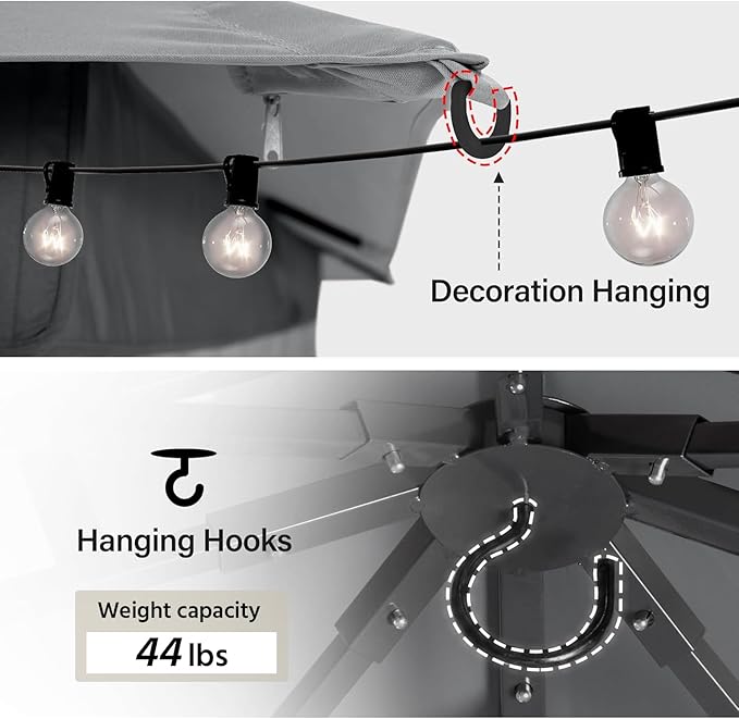 LAUSAINT HOME Semi-Permanent Patio Gazebo 12'x12' with Expansion Bolts, Outdoor Heavy Duty Party Shelter with Double Roofs, Mosquito Nettings and Sidewalls for Backyard, Garden, Lawn, Smoke Grey