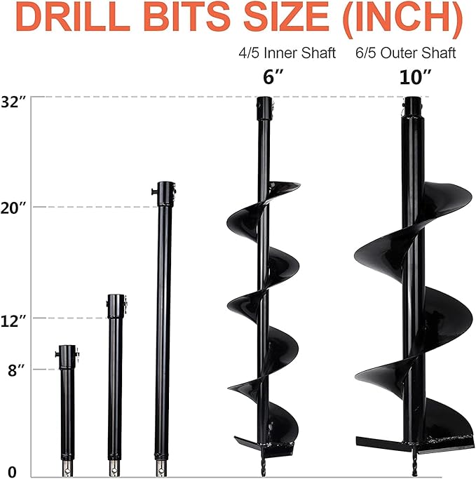 DC HOUSE Post Hole Digger, 52cc 1800W Gas Powered Earth Auger Earth Digger, Auger Post Hole Digger with Two Drill Bit 6 & 10 and Extension Rods, for Fence, Farmland and Garden, EPA Certified