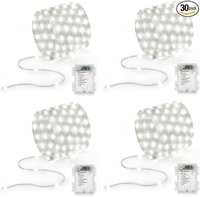 Battery Operated String Lights (4 PACK), 16.5ft 50 LED Twinkle Fairy String Lights Battery Powered with Auto Timer for Indoor Outdoor Christmas Trees Wreath Decoration Party Bedroom Garden- Cool White