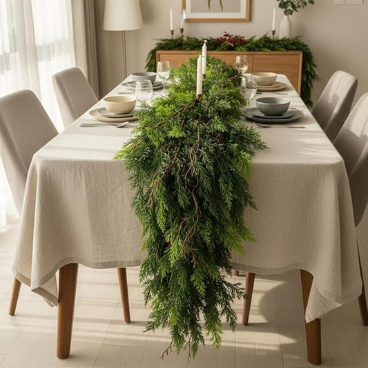 2 pcs 6ft Christmas Real Touch Cypress Garlands with Withered Branches,Suitable for Gifting,Faux Pine Garlands for Xmas Decoration Indoor Stairs Table Railing Fireplace Outdoor (2，6FT)
