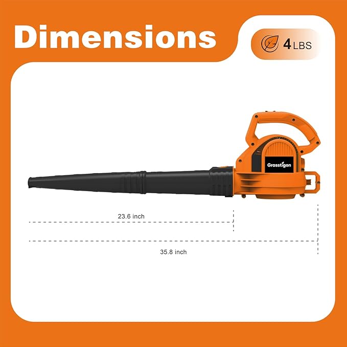 Electric Leaf Blower Corded, 7-Amp, 390CFM/ 210MPH, 2 Speed Modes, Powerful Lightweight Handheld Blowers for Lawn Care, Patio, Leaves, Dust, Snow (Orange)