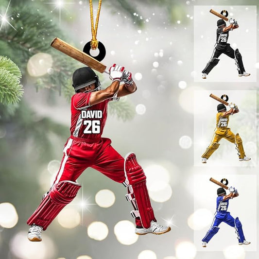 Personalized Cricket Ornament, Custom 2D Acrylic Design for Player or Team, Sports Ornament for Clubs, Fans, and Coaches, Christmas Tree Decoration Keepsake/4