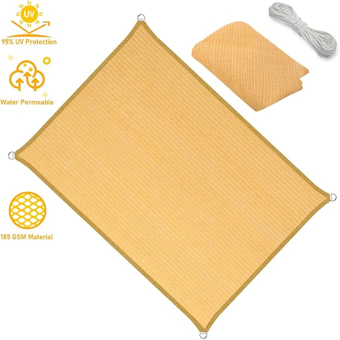 10' x 11' Yellow Sun Shade Sail Straight Edge Canopy Awning Pergola Cover, for Outdoor Patio Lawn Garden Backyard Carport