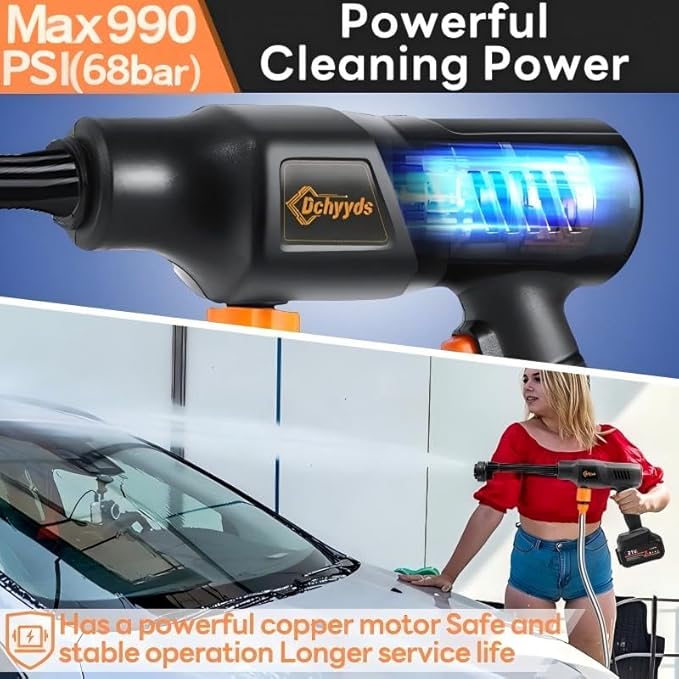 Portable Cordless Pressure Washer, 40000 mAh Battery Powered Pressure Washer with 2 Rechargeable 4.0AH Batteries and 6-in-1 Nozzle for Car Floor Wall Fence Cleaning Garden Watering