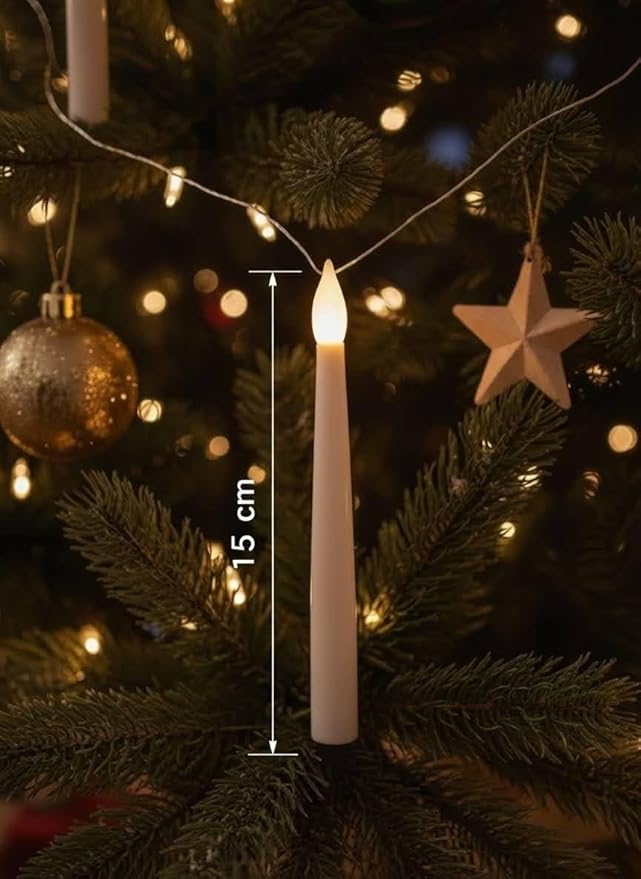10 Hanging Christmas Tree Candle Lights, 24ft Plug-in LED Flameless Candles with Warm Glow, 8 Lighting Modes, Waterproof & Connectable for Indoor/Outdoor Holiday Decorations