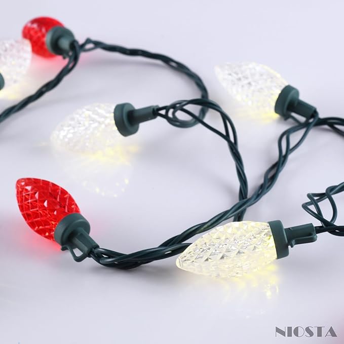 C9 LED Outdoor Christmas Lights,C9 String Lights with Quick Clips,for Xmas House Roof Gutter,Plug in & Connectable,66FT 100 Light,Red & Warm White