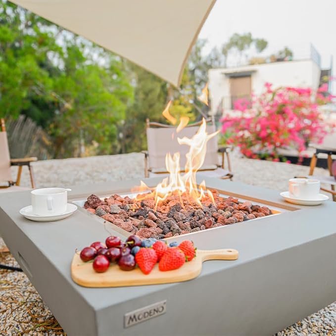 Westport Concrete Fire Pit - 34 x 34 Modern Fire Pit & Outdoor Fireplace Includes Lava Rocks for Garden, Deck & Indoor Heating