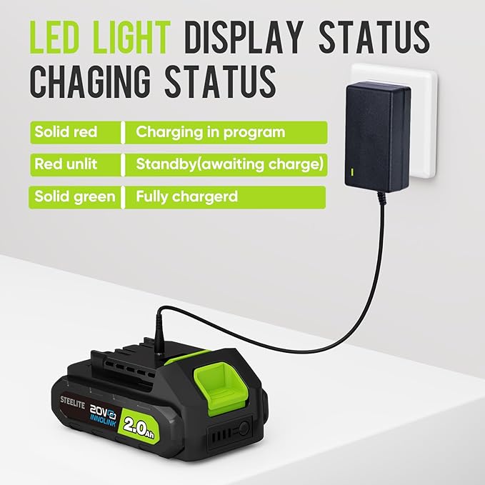 Steelite Leaf Blower Cordless with 2 Battery and Charger, 20V Electric Leaf Blowers, Lightweight Handheld Snow Blower for Lawn Care, Patio, Garden, Grey and Green