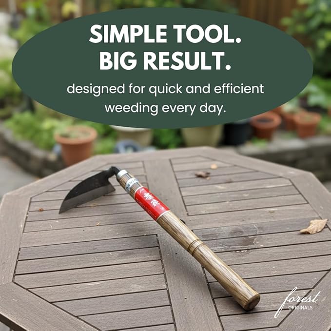 Hounen Miyawaki Japanese Weeding Sickle ? Twisted Blade Stainless Steel Garden Kama, Handheld Grass & Weed Cutter, Lightweight Wooden Handle, Made in Japan