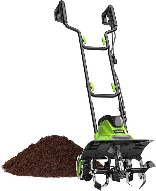 STEELITE 14-Inch Corded Electric Tiller, 10 Amp Powerful Garden Cultivator for Soil Preparation and Landscaping ? Lightweight, Durable, and Easy to Use
