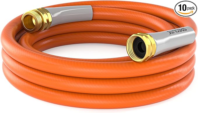 SPECILITE Garden Water Hose 10 ft x 5/8 in, Heavy Duty Leader Pipe Extension, Flexible, Lightweight Kink-less,Hybrid Rubber, with 3/4 Brass Fittings, Orange