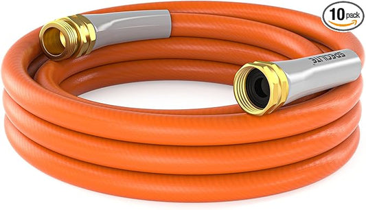 SPECILITE Garden Water Hose 10 ft x 5/8 in, Heavy Duty Leader Pipe Extension, Flexible, Lightweight Kink-less,Hybrid Rubber, with 3/4 Brass Fittings, Orange