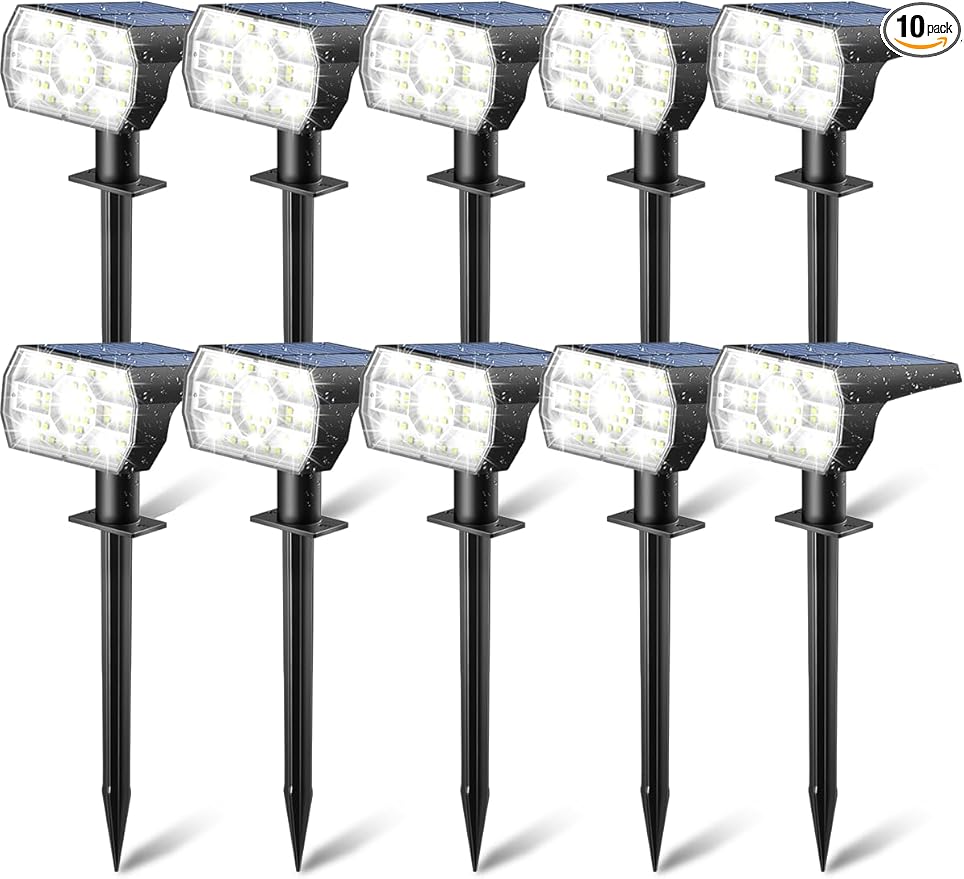 Kaxiida Solar Lights Outdoor Waterproof IP68, 3 Lighting Models Solar Powered Spot Lights Outdoor, 56LED Solar Light Dusk to Dawn for Yard Patio Garden Pathway Landscape Lighting (White, 10 Pack)