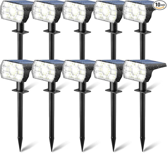 Kaxiida Solar Lights Outdoor Waterproof IP68, 3 Lighting Models Solar Powered Spot Lights Outdoor, 56LED Solar Light Dusk to Dawn for Yard Patio Garden Pathway Landscape Lighting (White, 10 Pack)