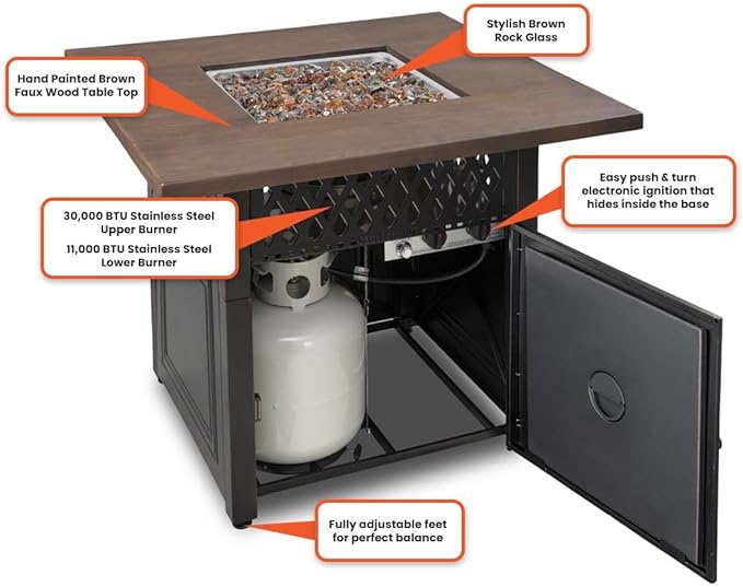DualHeat by Endless Summer, The Donovan, 38 Square Propane Gas Outdoor Fire Pit Plus Patio Heater