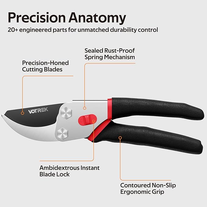 Bypass Pruning Shears for Gardening, 8.5" Professional Hand Pruners, Garden Clippers Heavy Duty Pruning Scissors for Trimming Plant Flower Branch, 【SK5 Steel Blade】【Ergonomic】【Built-in Spring】