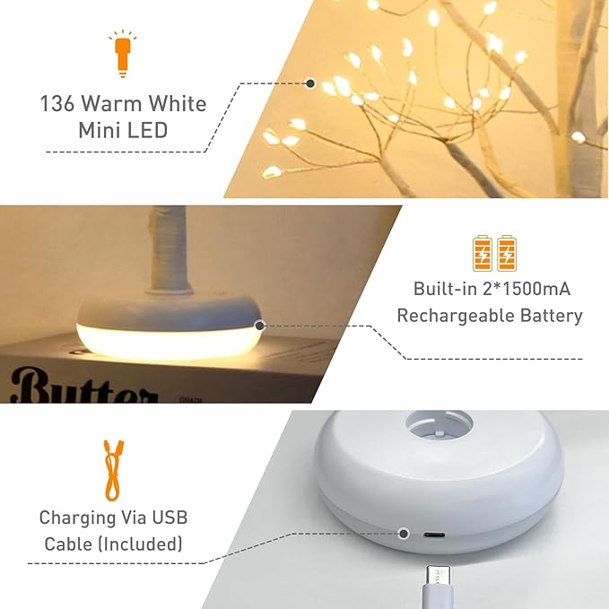 PEIDUO Small Christmas Tree with 136 Lights, 1.64 FT Rechargeable Artificial Trees with 6 Modes, Timer & Dimmable Control, Fairy Light Spirit Tree for Christmas Decorations Indoor Home Decor (2PK)