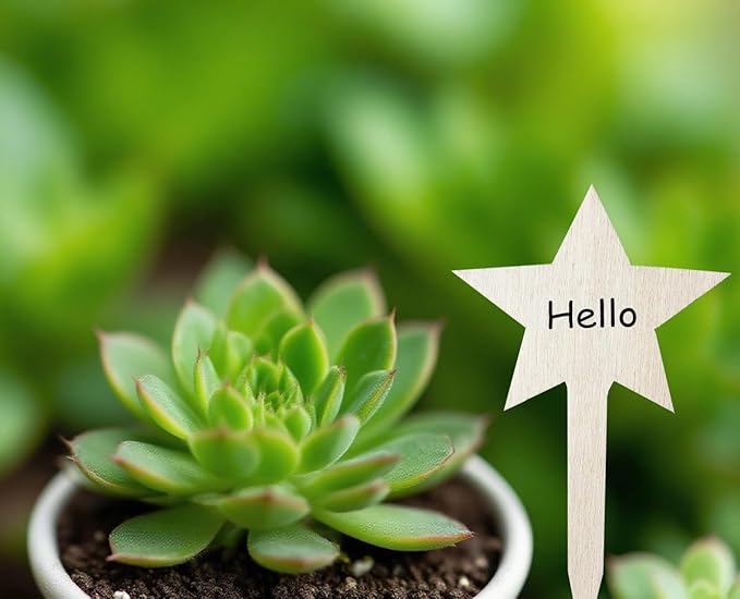 100 Pcs Wood Plant Labels, Natural Wooden Plant Marker Garden Sign Tags, Star Type Garden Markers for Succulents, Herbs, Seedlings, Potted, Flowers, Vegetables (Star)
