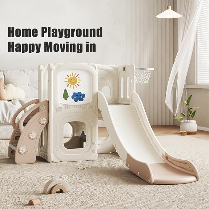 Toddler Slide Playset, Kids Indoor Playground with Climber for Toddlers, Basketball Hoop, Artboard, Play Equipment for Backyard/Living Room/Playroom