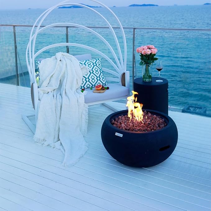 York Fire Table Outdoor Fire Pit 27 x 27 Cast Concrete Firepit Includes Lava Rocks 45,000 BTUs Outdoor Fireplace for Patio Furniture Set, Deck, Porch, Outdoor Heater - Natural Gas