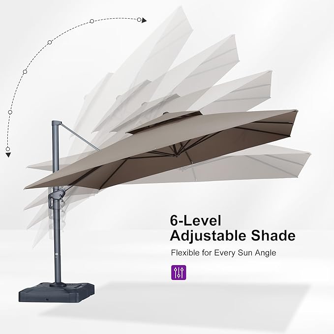 PURPLE LEAF 12 FT Cantilever Patio Umbrella Outdoor Umbrella with 330lbs Base Large Square Windproof Offset Umbrella for Pool Deck Garden, Ash Mocha