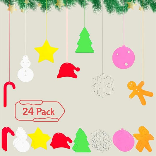 24Pcs 2026 Christmas Ornaments Decorations, Trends Acrylic Christmas Pendants for Tree, Include Snowflake/Candy Cane/Santa Hat/Gingerbread Man/Star/Round Ball/Snowman/Tree