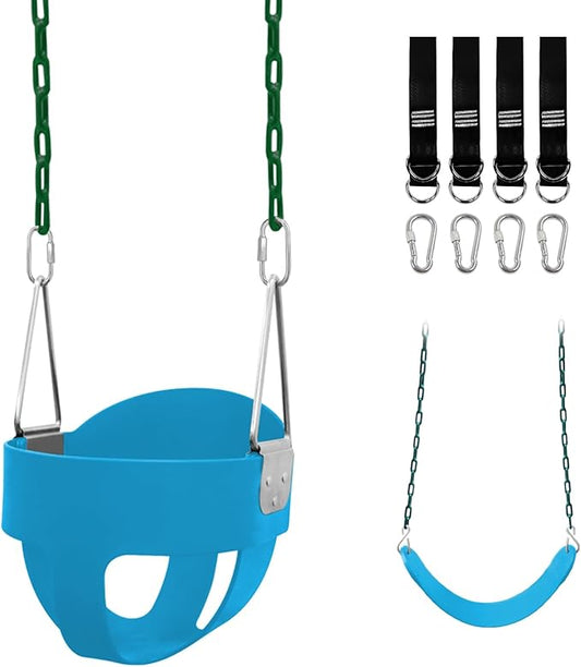 Toddler Swing Set for Outside - High Back Full Bucket Seat with 4 Hanging Straps and Hooks for Kids, Infants, Baby - Outdoor Tree Swing