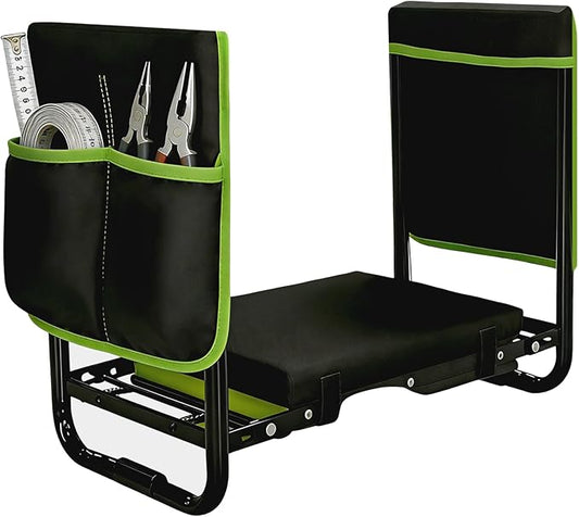 Garden Kneeler and Seat, Heavy Duty Gardening Stool with 1.8 Thick Detachable Kneeling Pad, Foldable Bench Chair with 2 Tool Pouches for Knee & Back Pain Relief for Women, Men, Seniors (Green)