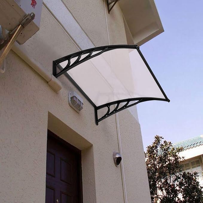 Window Awning Door Canopy Exterior- 32" x 40" Aluminum Door Awning, Polycarbonate Cover Patio Canopy Awning for House, Outside, Rain Snow & UV Resistant (Clear Board & Black Bracket)