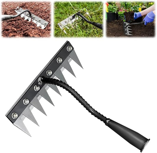 Iron Rake for Gardening and Weeding, 5/6/7/8 Teeth Heavy Duty Iron Weeding Rakes, Rake for Dethatching Lawn, Gardening Weed Puller Tool, Garden Weeding Tools for Backyard Lawn Loosening (8 teeths)