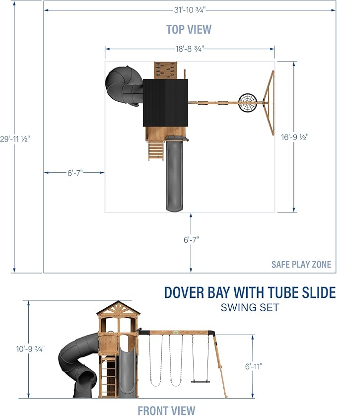 Backyard Discovery Dover Bay Spruce Wood Swing Set with Spiral Tube Slide, Wave Slide, Clubhouse, Rock Wall, Belt Swings, Step Ladder, Toy Telescope, Chalkboard, Outdoor Playset