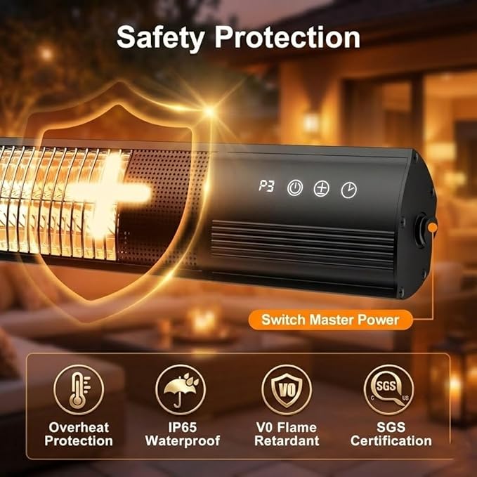 YESERLl Electric Patio Heater with Remote Control- 1500w Outdoor Heater Fast Heating with 3 Power Setting, Wall Mounted Carbon Infrared Heater Quiet - IP65 Waterproof and 24H Timer for Snow Outdoor