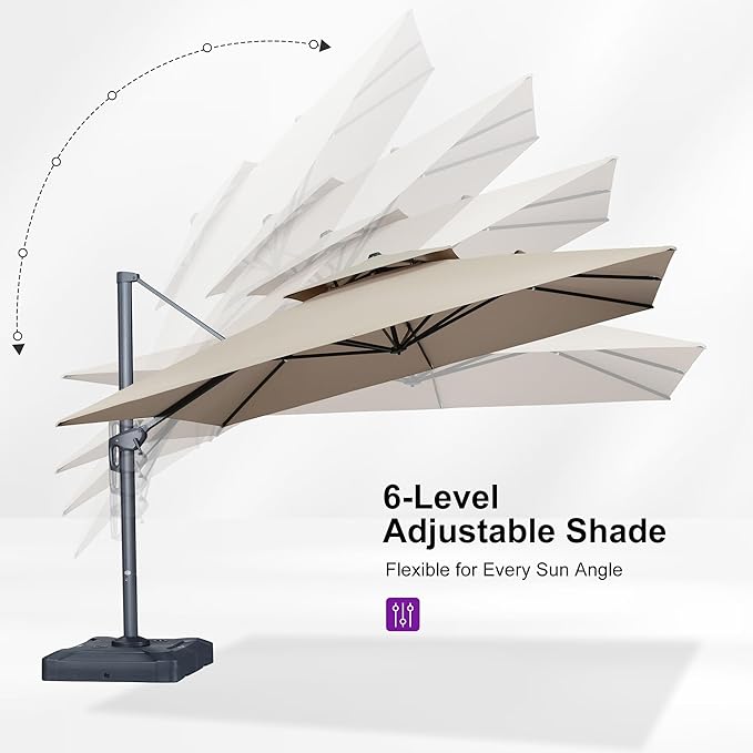 PURPLE LEAF 12 FT Cantilever Patio Umbrella Outdoor Umbrella with 330lbs Base Large Square Windproof Offset Umbrella for Pool Deck Garden, Sand Dune