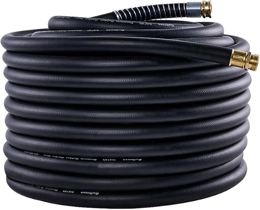 Garden Hose 150FT x 3/4¡±, Heavy Duty Rubber Hose, Water Hose with Five Layered Braiding, Male Female Fittings, 1000PSI Burst, 200PSI Working (Black)