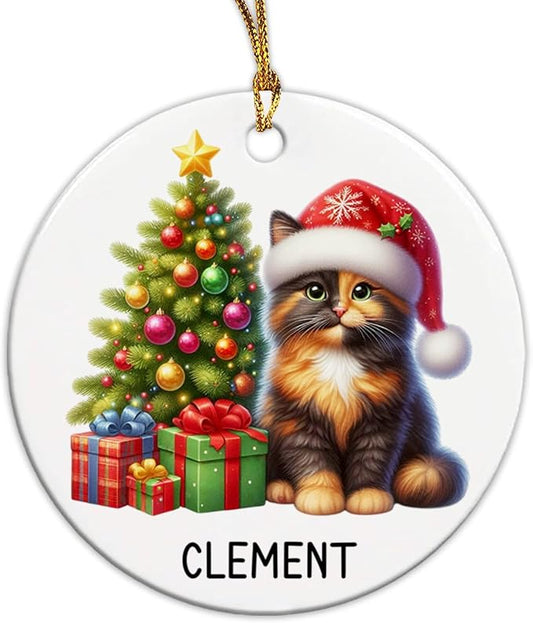 Personalized Tortoiseshell Christmas Tree Ornament 2025, Custom Tortoiseshell Ceramic Ornaments with Name, Cat Christmas Ornament Gift for Cat Lover Family Friend, Pet Xmas Hanging Decoration