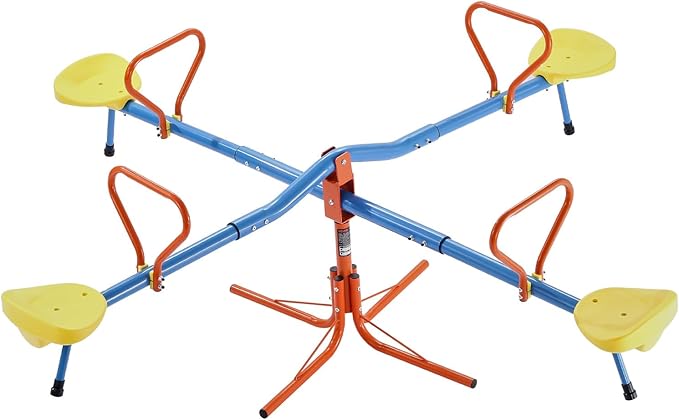 VEVOR Seesaw Teeter Totter for Kids, 110 lbs Load Capacity per Seat, Sit and Spin Teeter Totter with 4-prong Support Legs, Playground Equipment with Swiveling 360 Degrees Rotating for Aged 3+, 4 Seats